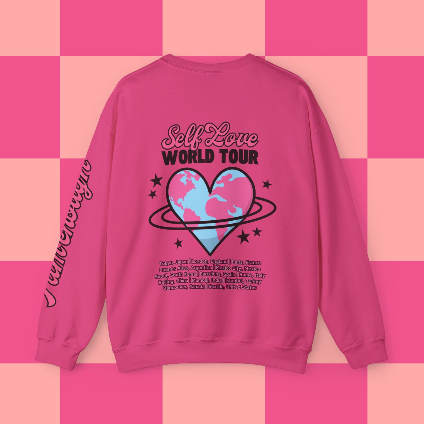 Self Love World Tour Unisex Heavy Blend™ Crewneck Sweatshirt (With Front, Back, and Sleeve Graphics)