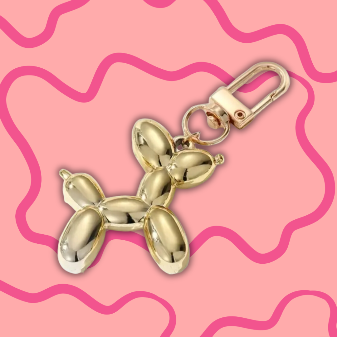 Golden Balloon Animal Dog Keychain