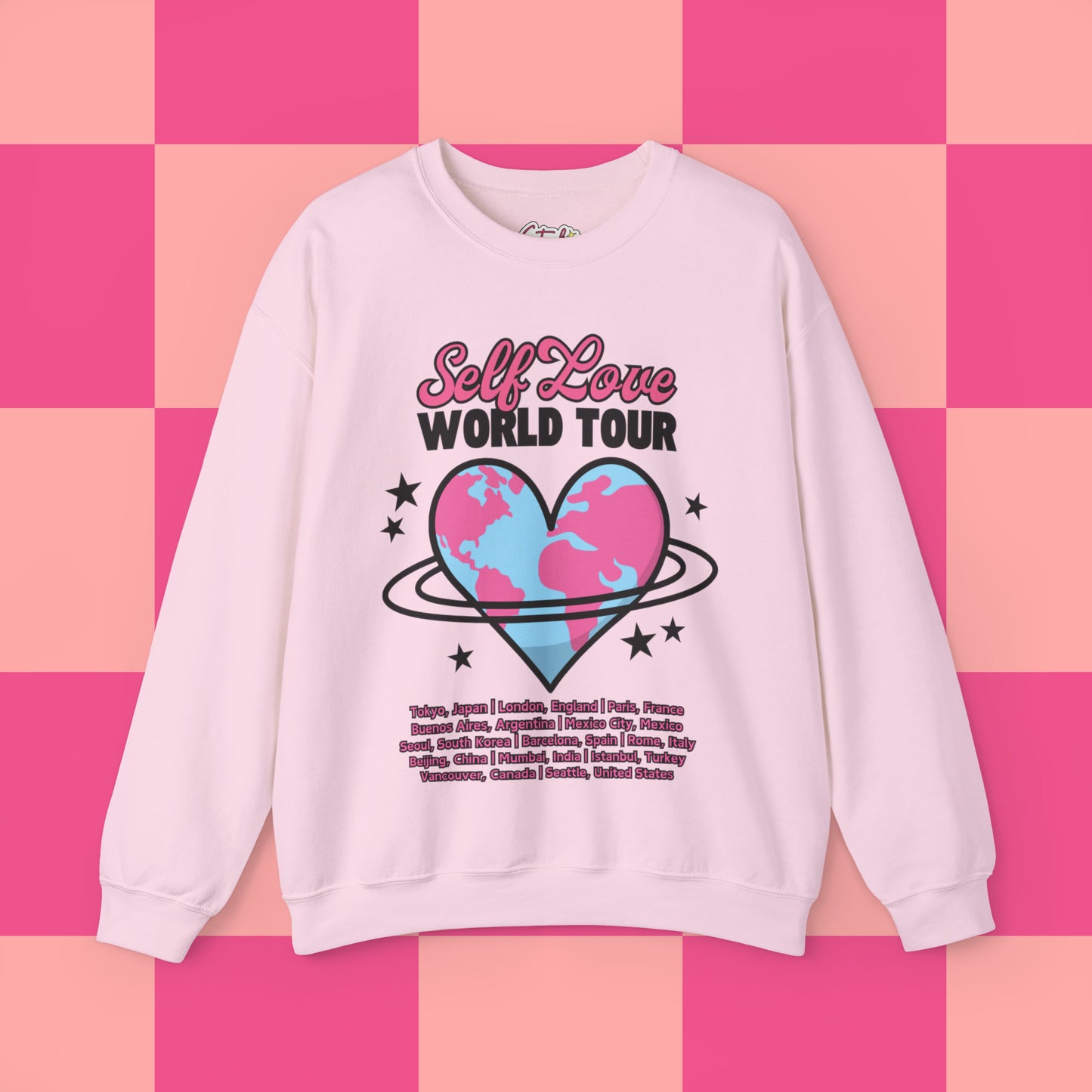 Self Love World Tour Unisex Heavy Blend™ Crewneck Sweatshirt (with front graphic only)