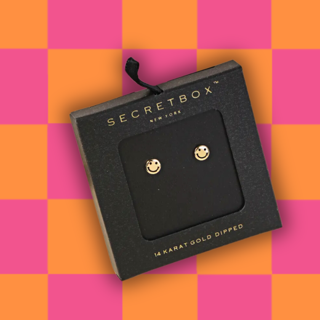 Secret Box Mini Smiley Studs - 14K Gold Dipped