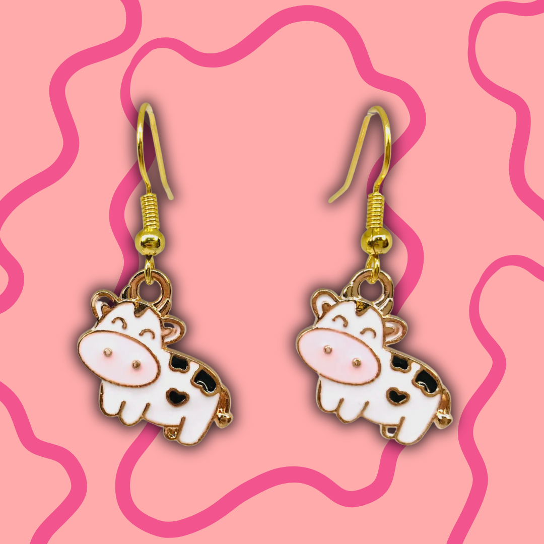 Cutie Cow Enamel Earrings