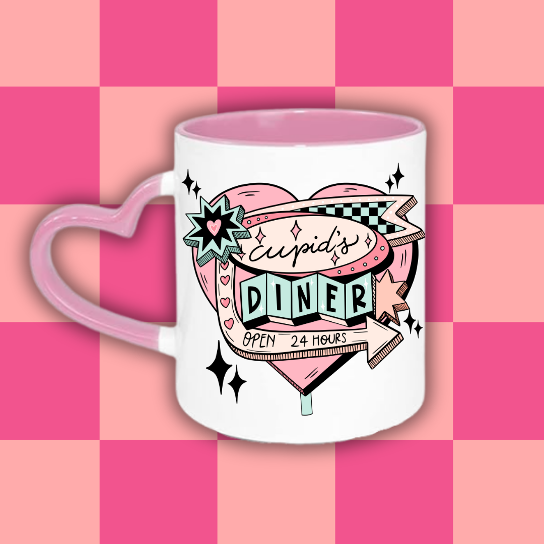 Cupid's Diner Heart-Handle Mug