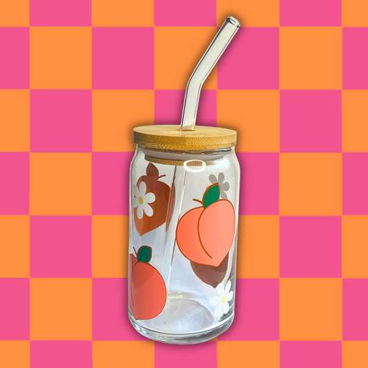 Peaches and Daisies Beer Can Glass