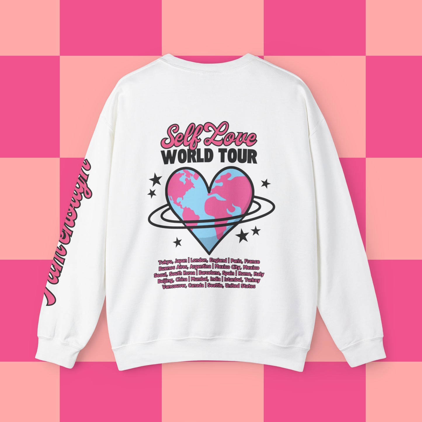 Self Love World Tour Unisex Heavy Blend™ Crewneck Sweatshirt (With Front, Back, and Sleeve Graphics)