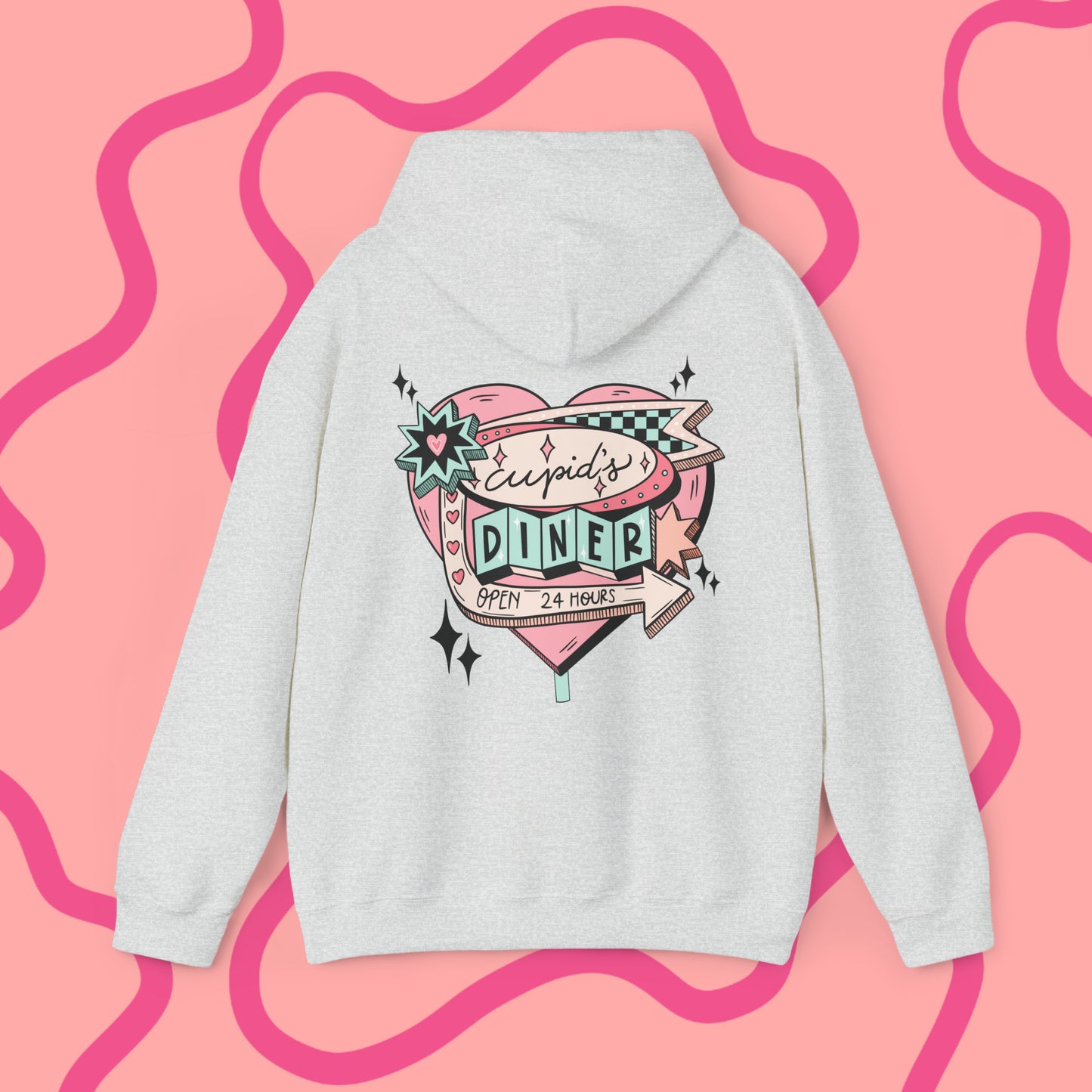 Cupid's Diner Unisex Heavy Blend™ Hooded Hoodie Sweatshirt (with Back Graphics only)
