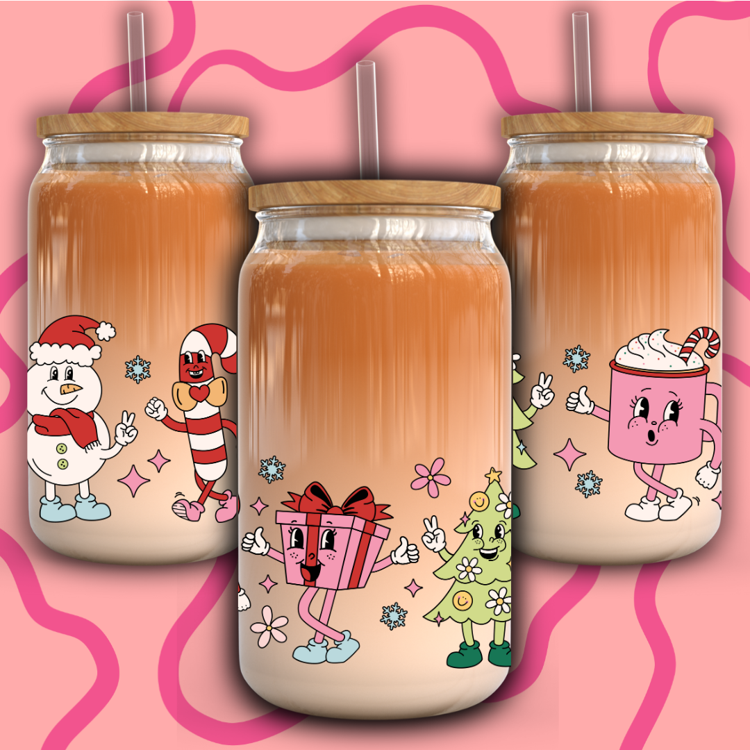 Cutie Christmas Characters Beer Can Glass