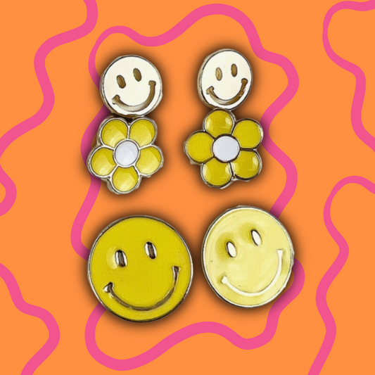 Smiley Face and Daisy Earrings (Set of 3)