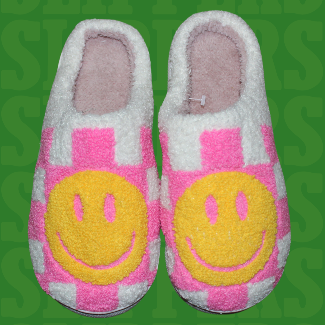 Checkered Smiley Slippers