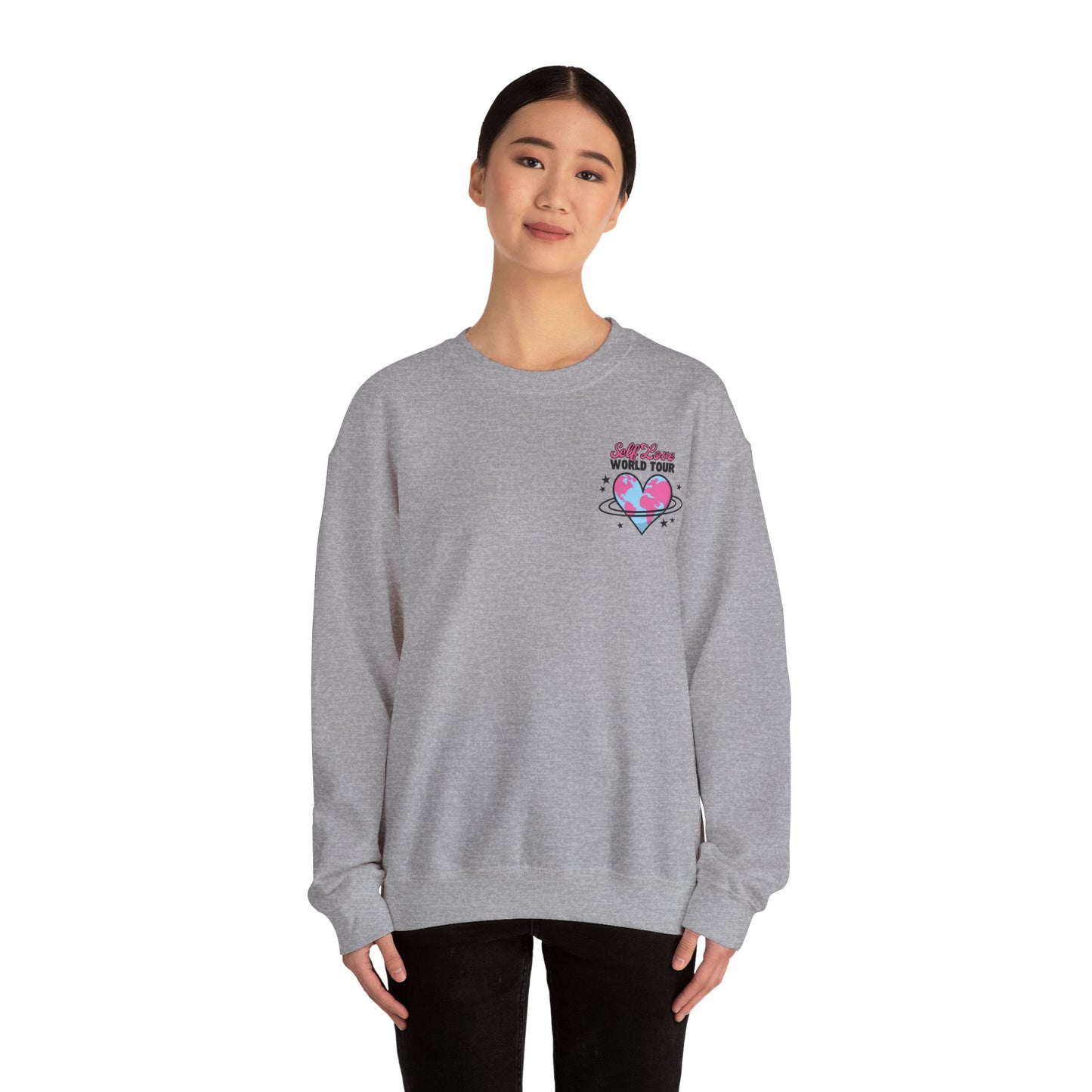 Self Love World Tour Unisex Heavy Blend™ Crewneck Sweatshirt (with front and back graphics)