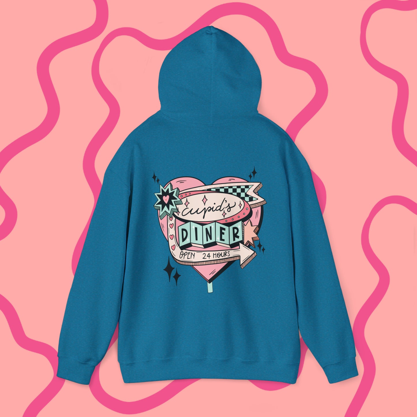 Cupid's Diner Unisex Heavy Blend™ Hooded Hoodie Sweatshirt (with Back Graphics only)