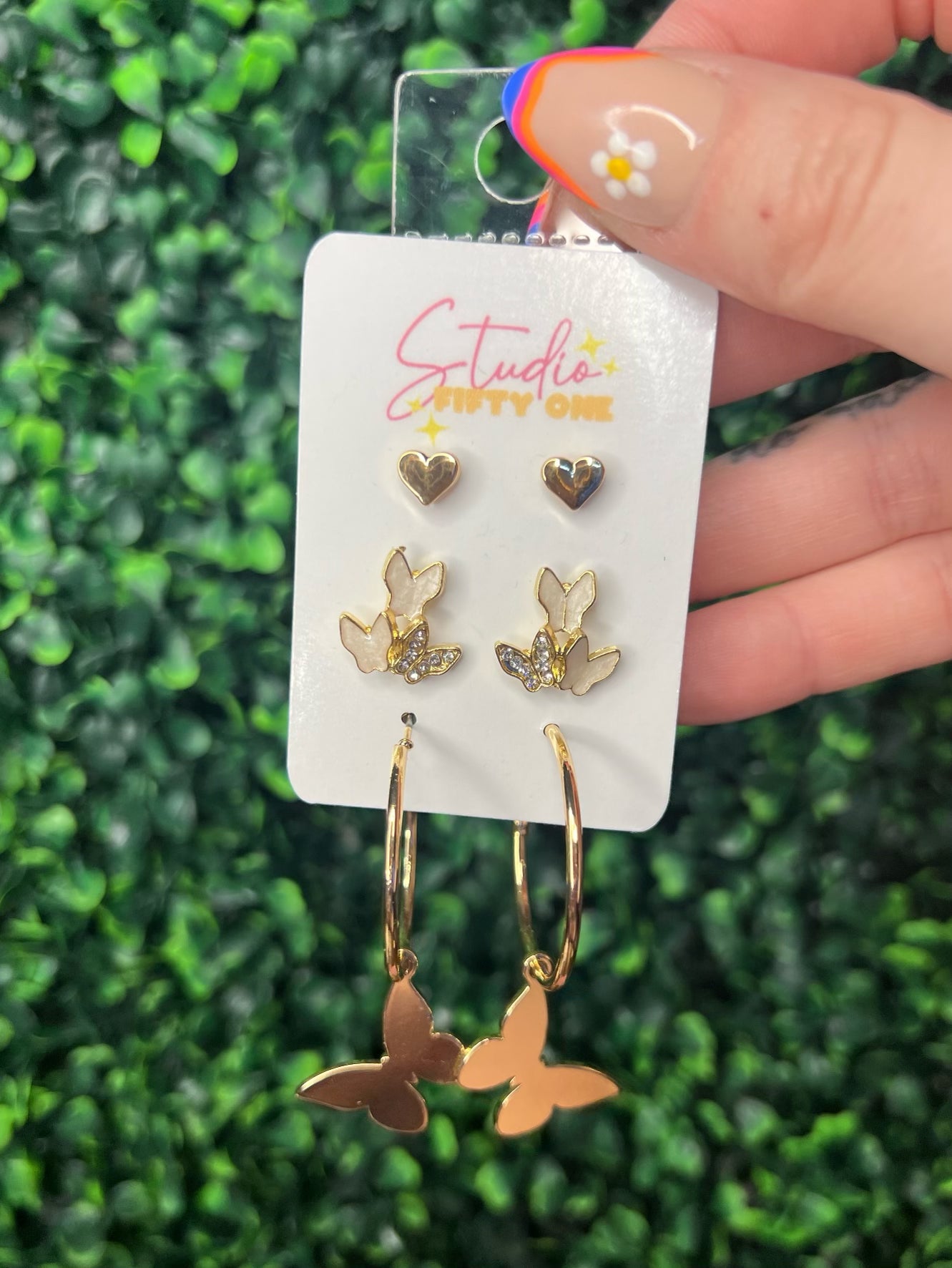 Set of 3 Butterfly and Heart Earrings