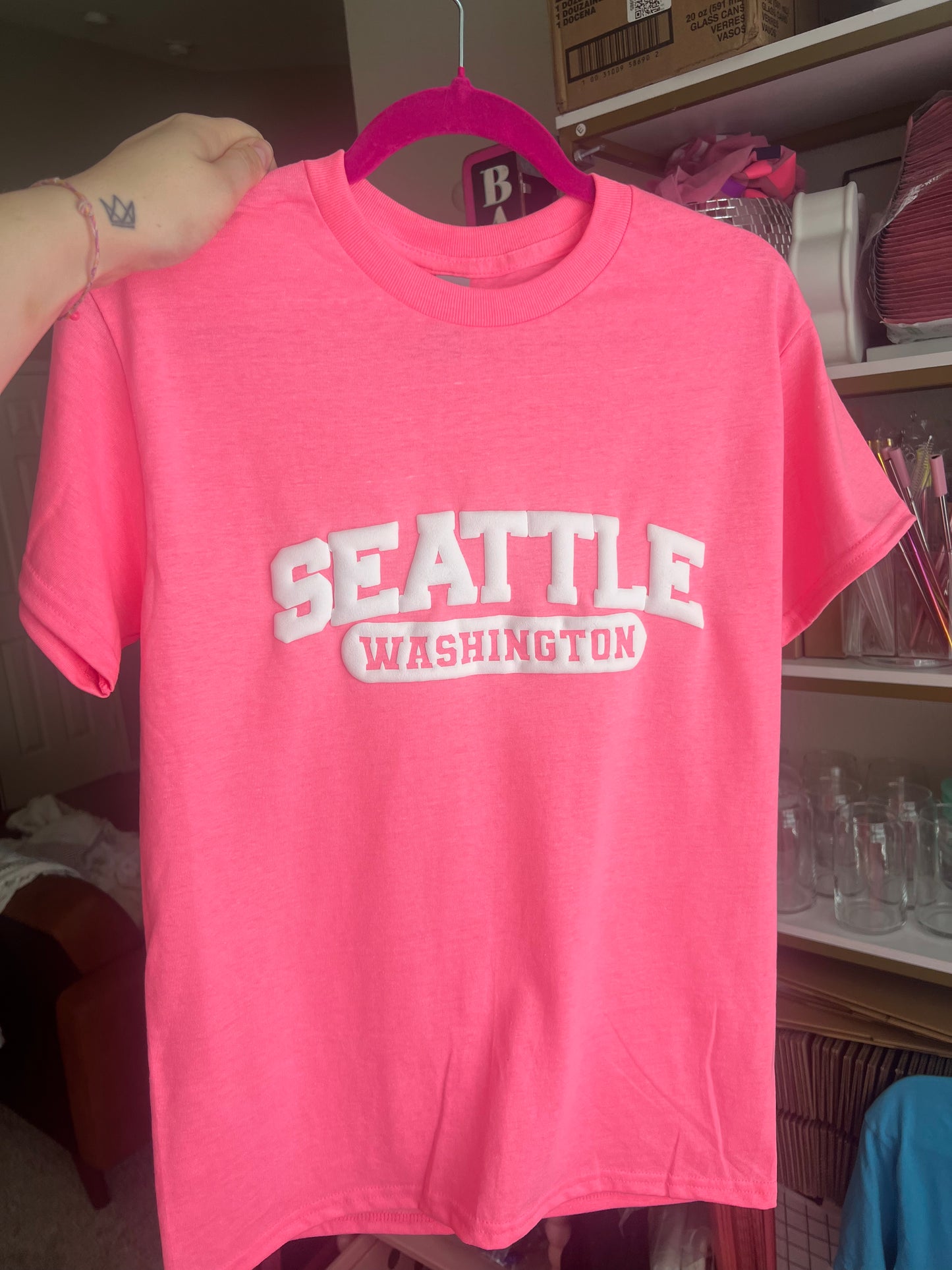 Neon Pink Seattle T-Shirt - Puff Print