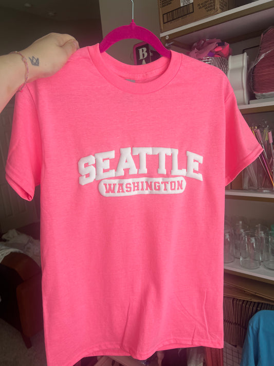 Neon Pink Seattle T-Shirt - Puff Print