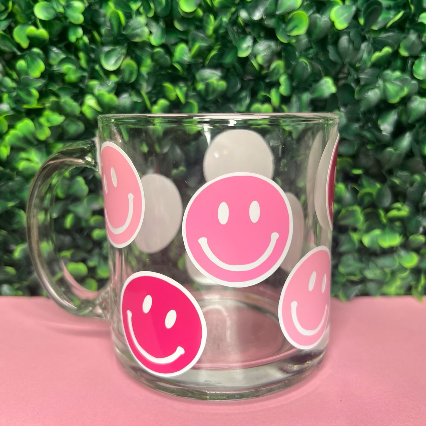 Pink Smilies 13oz Glass Mug