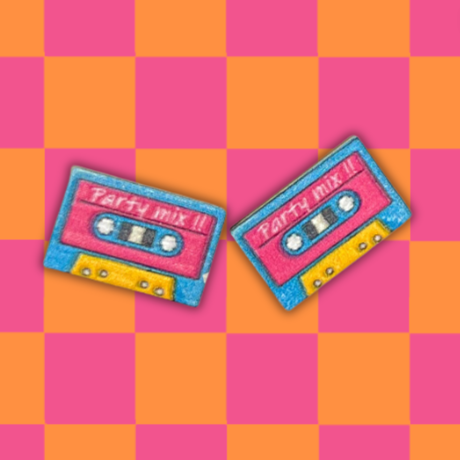 Party Mix Cassette Tape Stud Earrings