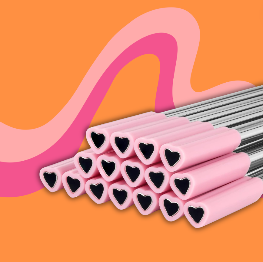 Aluminum Heart Shaped Straw with Pink Silicone Mouth Piece