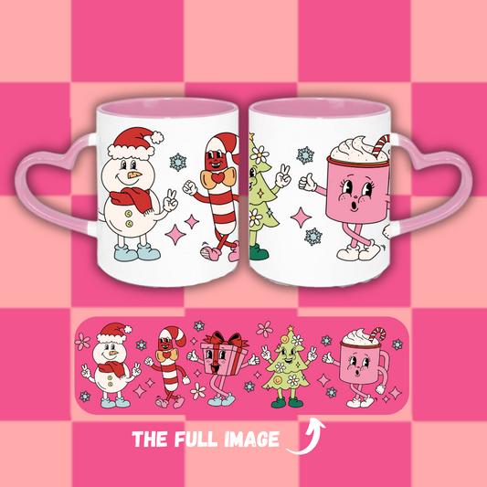 Cutie Christmas Characters Heart-Handle Mug