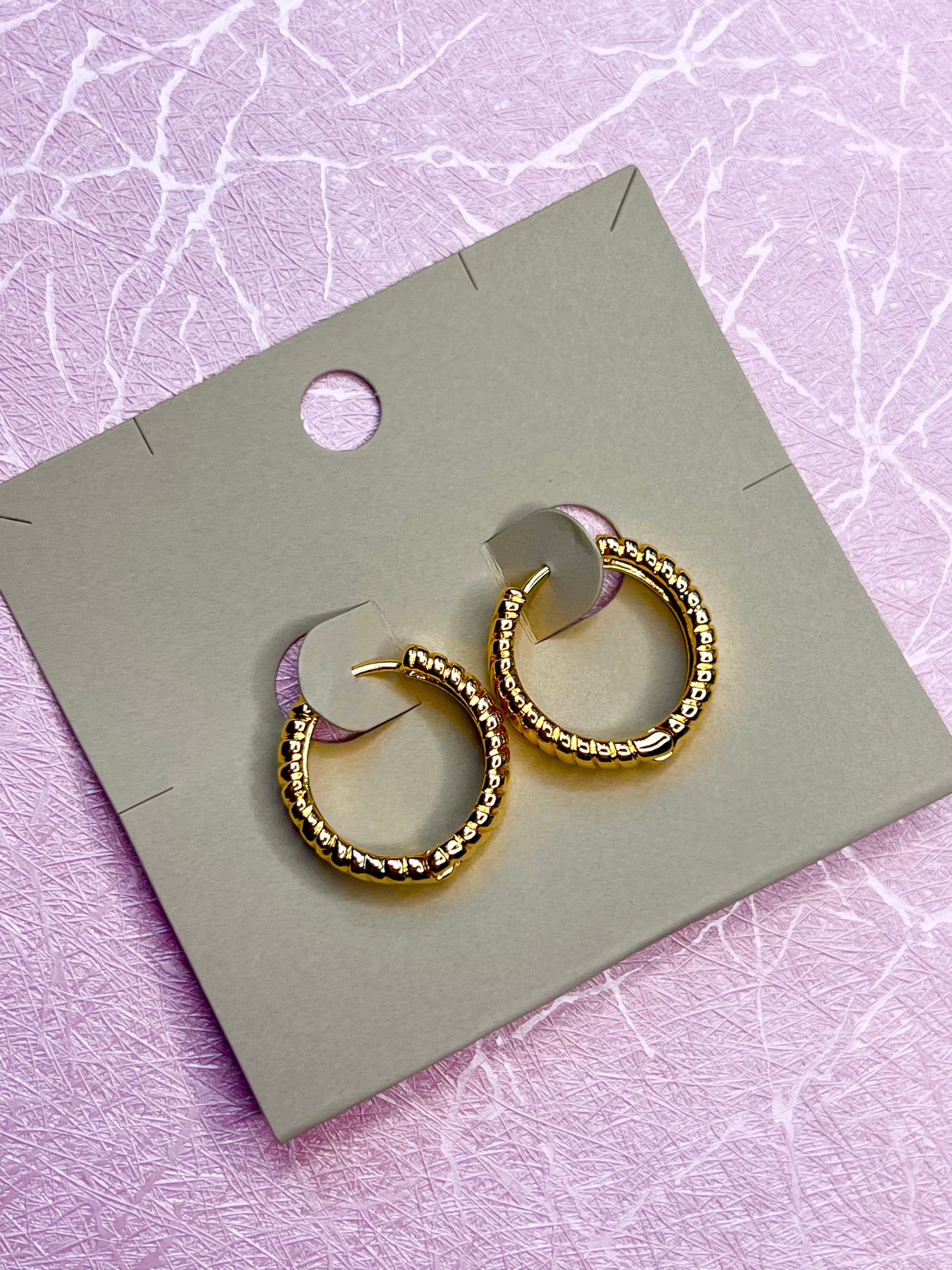Flat Spiral Textured Gold Hoop Earrings