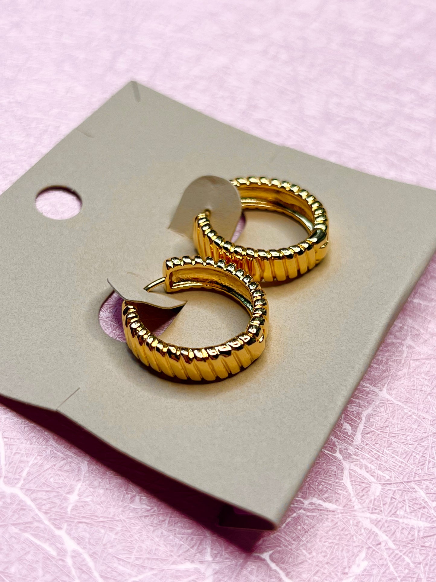 Flat Spiral Textured Gold Hoop Earrings