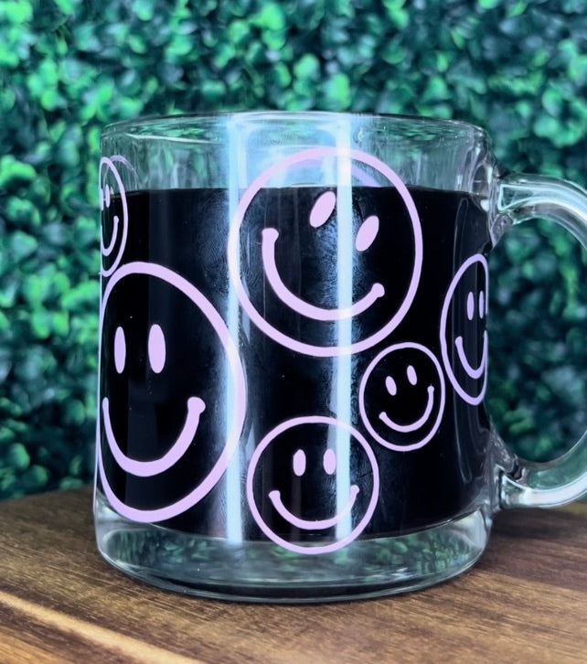 Purple Smiley Face 13oz Glass Mug